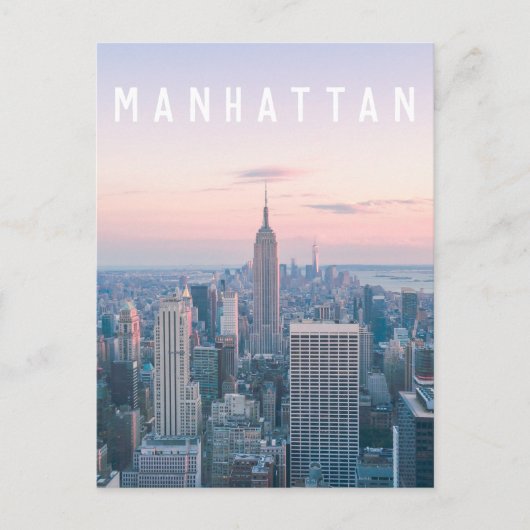 New York Manhattan Text Pink Blue Skyline Sunset Briefkaart (Voorkant)