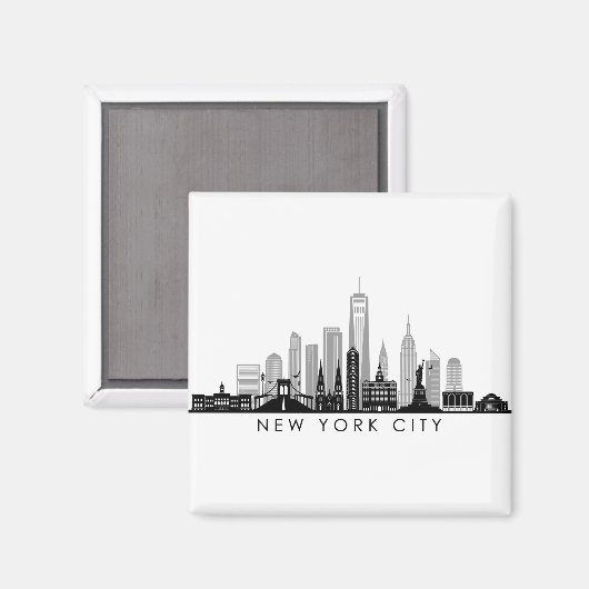 NEW YORK Manhatten USA City Skyline Silhouette Magneet (Voorkant / Achterkant)