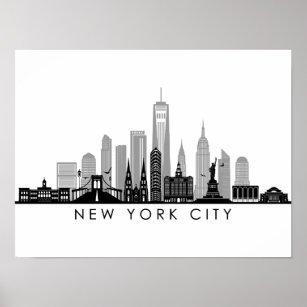 NEW YORK Manhatten USA City Skyline Silhouette Poster