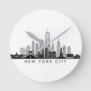 NEW YORK Manhatten USA City Skyline Silhouette Ronde Klok