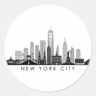 NEW YORK Manhatten USA City Skyline Silhouette Ronde Sticker