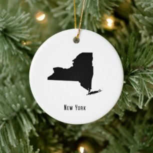 New York Map - Black en White Modern New York Map Keramisch Ornament