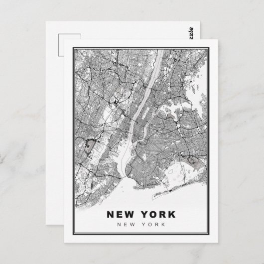 New York Map Briefkaart (Voorkant / Achterkant)