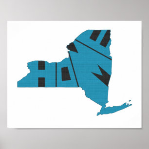 New York Map Shaped Home State Blue en Black Poster