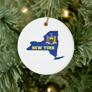 New York Map Shaped New Yorker State Flag Keramisch Ornament