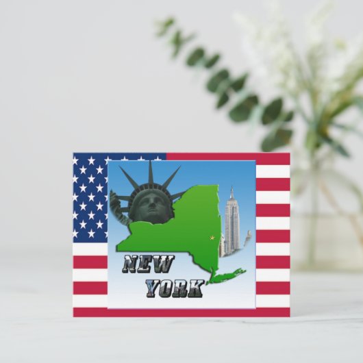 New York Map, Vrijheidsbeeld, Monument Briefkaart (Staand voorkant)