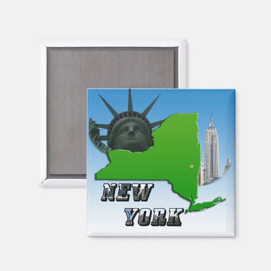 New York Map, Vrijheidsbeeld, Monument Magneet (Voorkant / Achterkant)