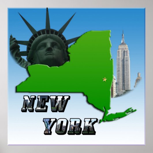 New York Map, Vrijheidsbeeld, Monument Poster (Voorkant)