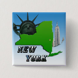 New York Map, Vrijheidsbeeld, Monument Vierkante Button 5,1 Cm