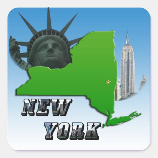 New York Map, Vrijheidsbeeld, Monument Vierkante Sticker (Voorkant)
