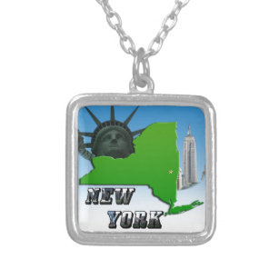 New York Map, Vrijheidsbeeld, Monument Zilver Vergulden Ketting