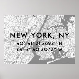 New York Map zwart wit en grijs gepersonaliseerd Poster