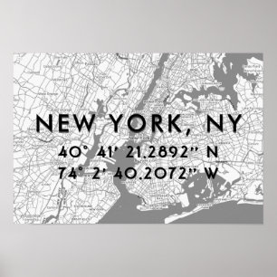 New York Map zwart wit en grijs gepersonaliseerd Poster