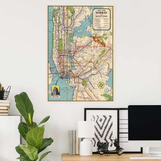  New York-metrokaartenposter Poster (Thuiskantoor)