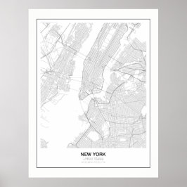 New York Minimalist Map Poster met marge