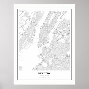 New York Minimalist Map Poster met marge