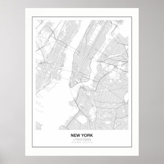New York Minimalist Map Poster met marge