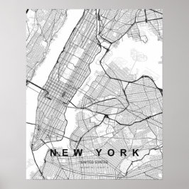 New York Minimalistische Kaart (Zwart & Wit) Poster