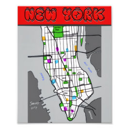 New York Minimalistische Stadkaart Poster Zwart &