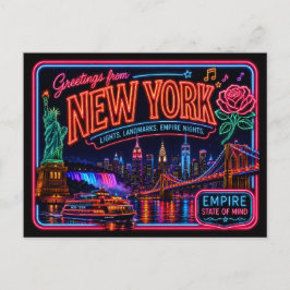 New York Neon Staat Retro Vintage Briefkaart
