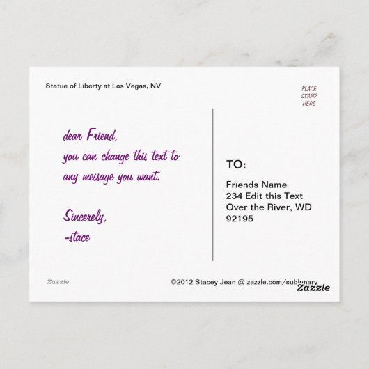 New York New York Vrijheidsbeeld [Vegas] Briefkaart (Achterkant)