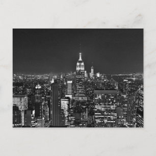 New York night skyline in zwart-wit Briefkaart