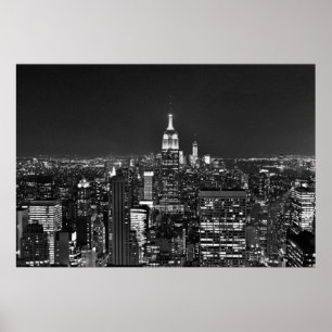 New York night skyline in zwart-wit Poster
