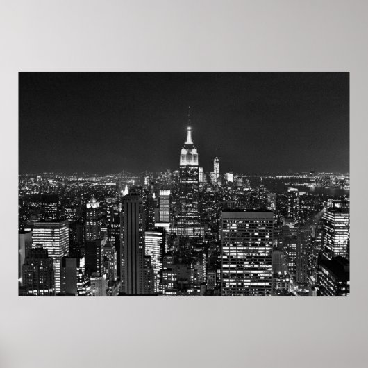 New York night skyline in zwart-wit Poster (Voorkant)