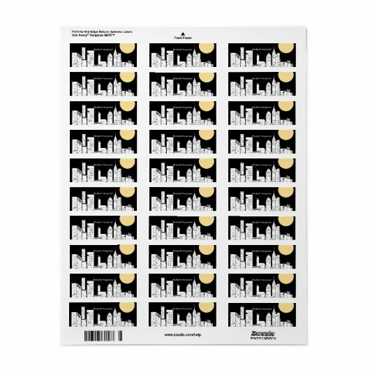 New York Night Skyline Silhouette Label (Full Sheet)