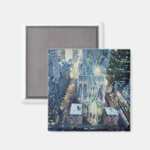 "New York Nightlights" Waterverf Kunst Magneet (Voorkant / Achterkant)