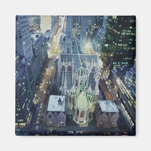 "New York Nightlights" Waterverf Kunst Magneet (Voorkant)
