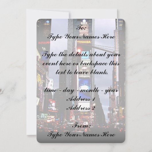 New York nodigt speciale New York RSVP uit Kaart (Achterkant)