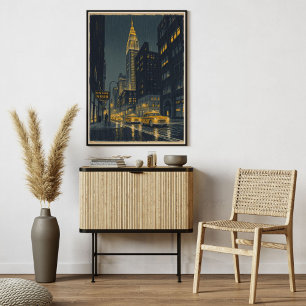 New York Noir - Urbane Vintage Retro Stadsgezicht Poster