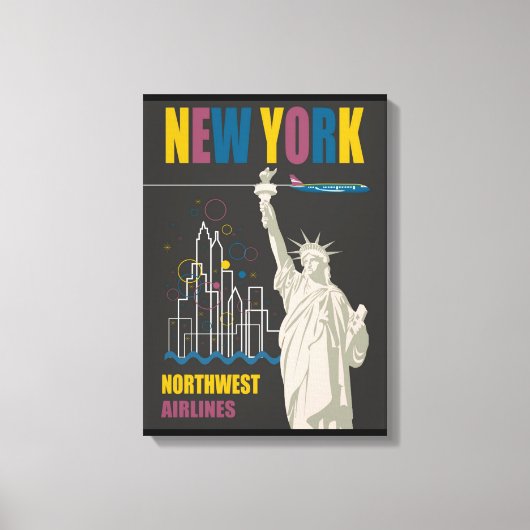 New York Northwest Airlines Stretched Canvas Print (Voorkant)
