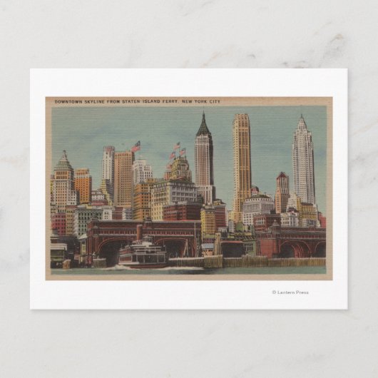 New York, NY - Downtown Skyline uit Staten Briefkaart (Voorkant)