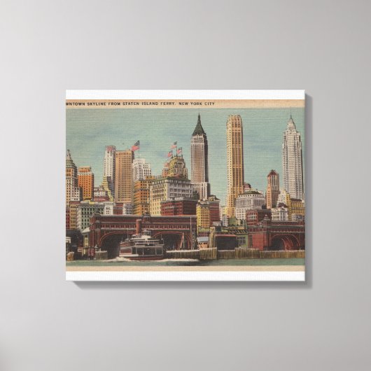 New York, NY - Downtown Skyline uit Staten Canvas Afdruk (Voorkant)