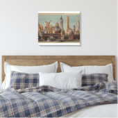 New York, NY - Downtown Skyline uit Staten Canvas Afdruk (Insitu (Slaapkamer))