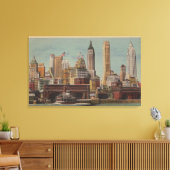 New York, NY - Downtown Skyline uit Staten Canvas Afdruk (Insitu (Woonkamer))
