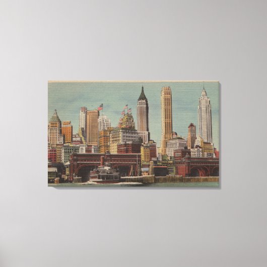 New York, NY - Downtown Skyline uit Staten Canvas Afdruk (Voorkant)