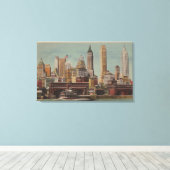 New York, NY - Downtown Skyline uit Staten Canvas Afdruk (Insitu (Houten vloer))