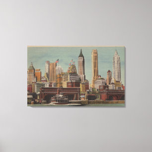 New York, NY - Downtown Skyline uit Staten Canvas Afdruk