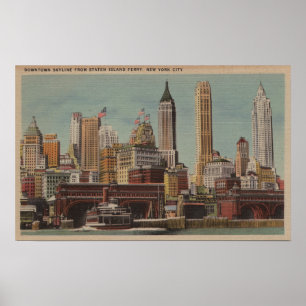 New York, NY - Downtown Skyline uit Staten Poster