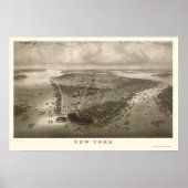 New York, NY Panoramic Map - 1851 Poster (Voorkant)