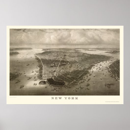 New York, NY Panoramic Map - 1851 Poster (Voorkant)