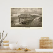 New York, NY Panoramic Map - 1851 Poster (Keuken)