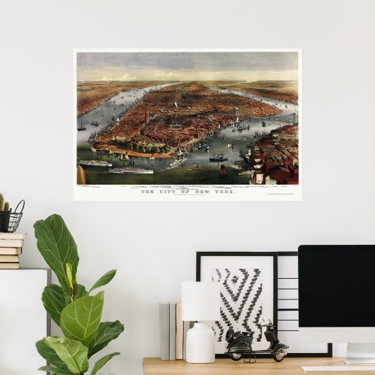 New York, NY Panoramic Map - 1870 Poster (Thuiskantoor)