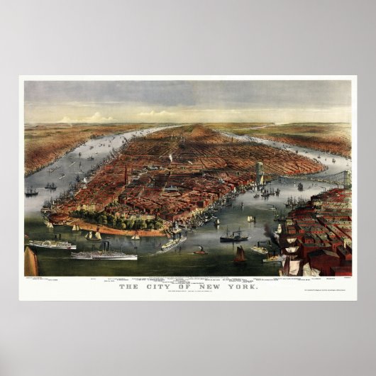 New York, NY Panoramic Map - 1870 Poster (Voorkant)