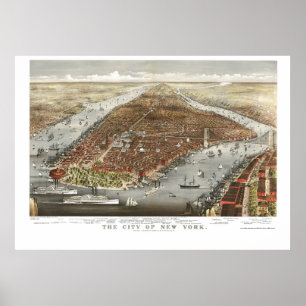 New York, NY Panoramic Map - 1876 Poster