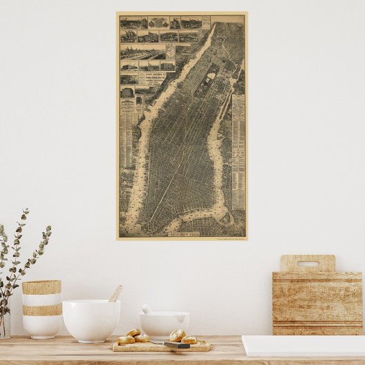 New York, NY Panoramic Map - 1879 Poster (Keuken)
