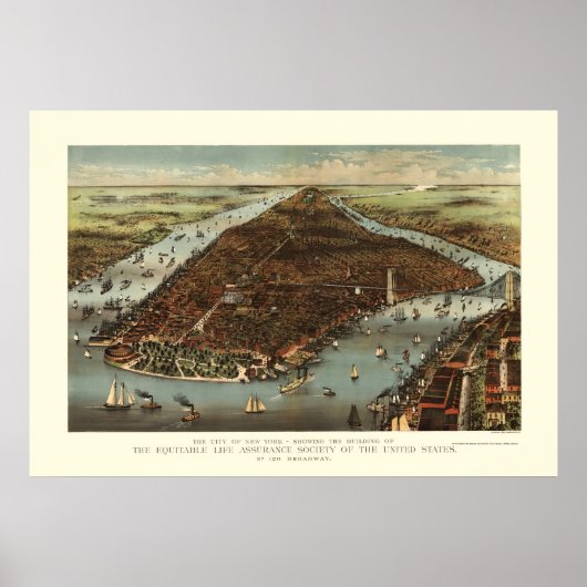 New York, NY Panoramic Map - 1883 Poster (Voorkant)